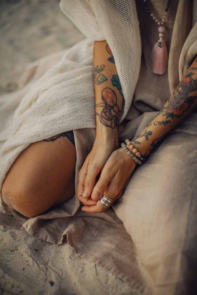 woman with hands clasped, tattoos, Self-Care, Nashville, TN